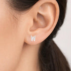 Sterling Silver W Initial Stud Earrings, Dainty Monogram Alphabet Jewelry