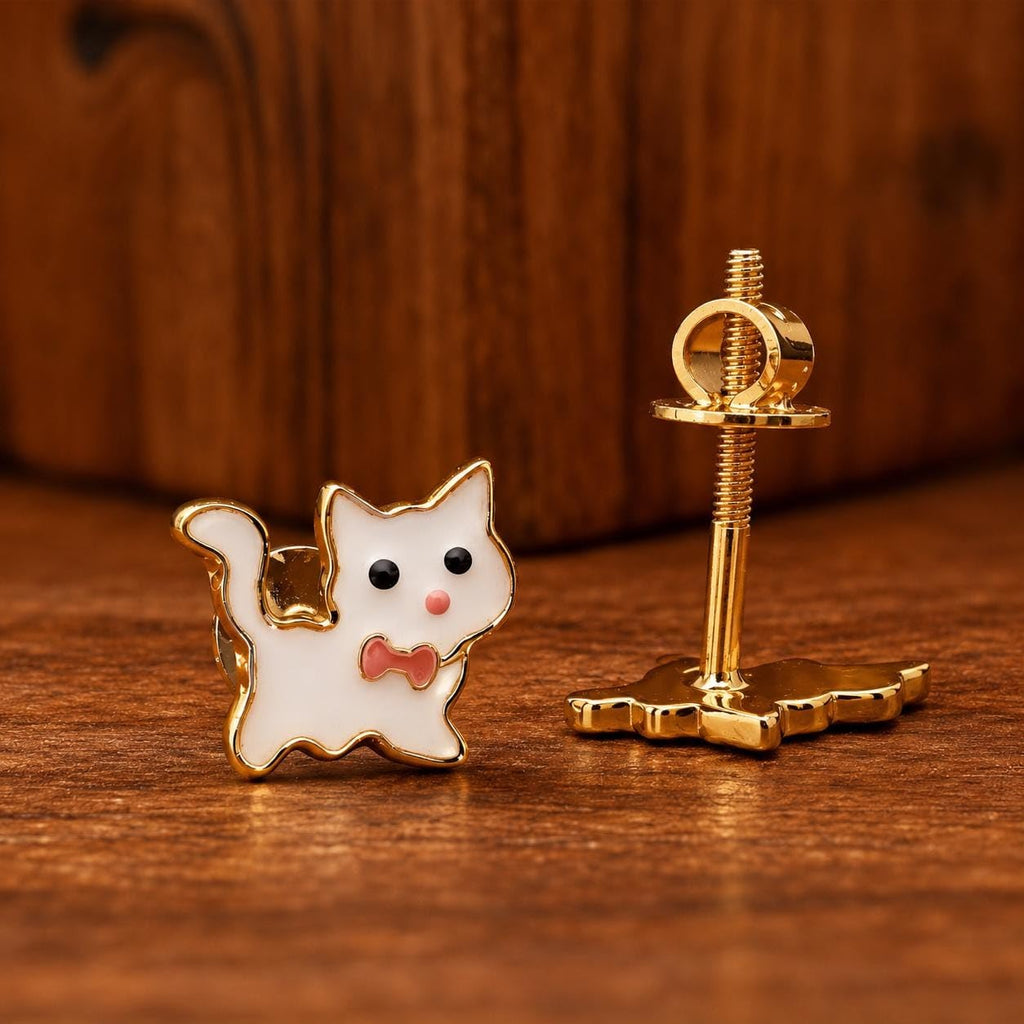 AMONROO® 925 Silver Jewellery for Women - 925 Sterling Silver White Cat Enamel Stud Earrings, Kitty Jewellery, Gift for Women | 925 Stamp, Warranty & Authenticity Certificate