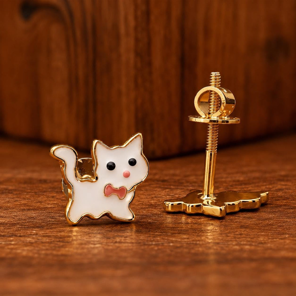 AMONROO® 925 Silver Jewellery for Women - 925 Sterling Silver White Cat Enamel Stud Earrings, Kitty Jewellery, Gift for Women | 925 Stamp, Warranty & Authenticity Certificate