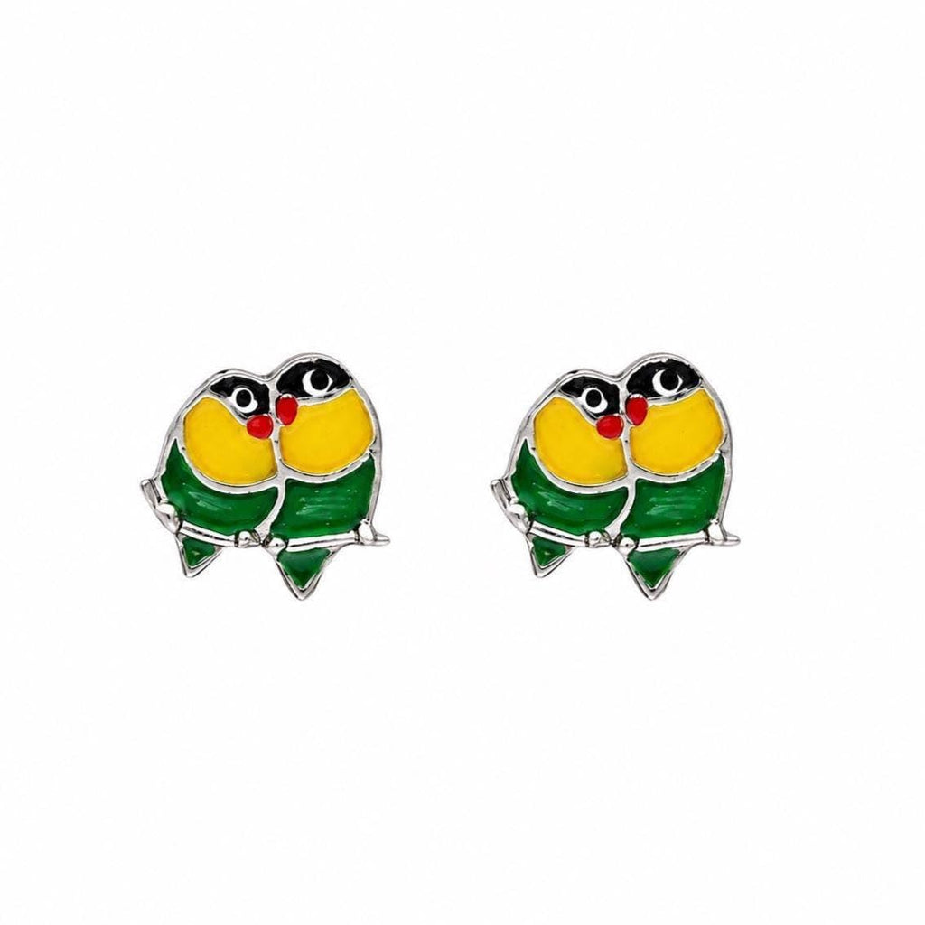 AMONROO® 925 Silver Jewellery for Women - 925 Sterling Silver Love Bird Colourful Enamel Stud Earrings, Bird Jewellery Gift | 925 Stamp, Warranty & Authenticity Certificate
