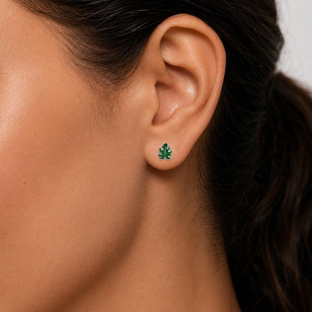 AMONROO® 925 Silver Jewellery for Women - 925 Sterling Silver Green Monstera Leaf Enamel Stud Earrings, Botanical Jewellery Gift | 925 Stamp, Warranty & Authenticity Certificate