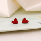 AMONROO® 925 Silver Jewellery for Women - 925 Sterling Silver Red Heart Enamel Stud Earrings, Heart Earrings, Romantic Gift Jewellery | 925 Stamp, Warranty & Authenticity Certificate