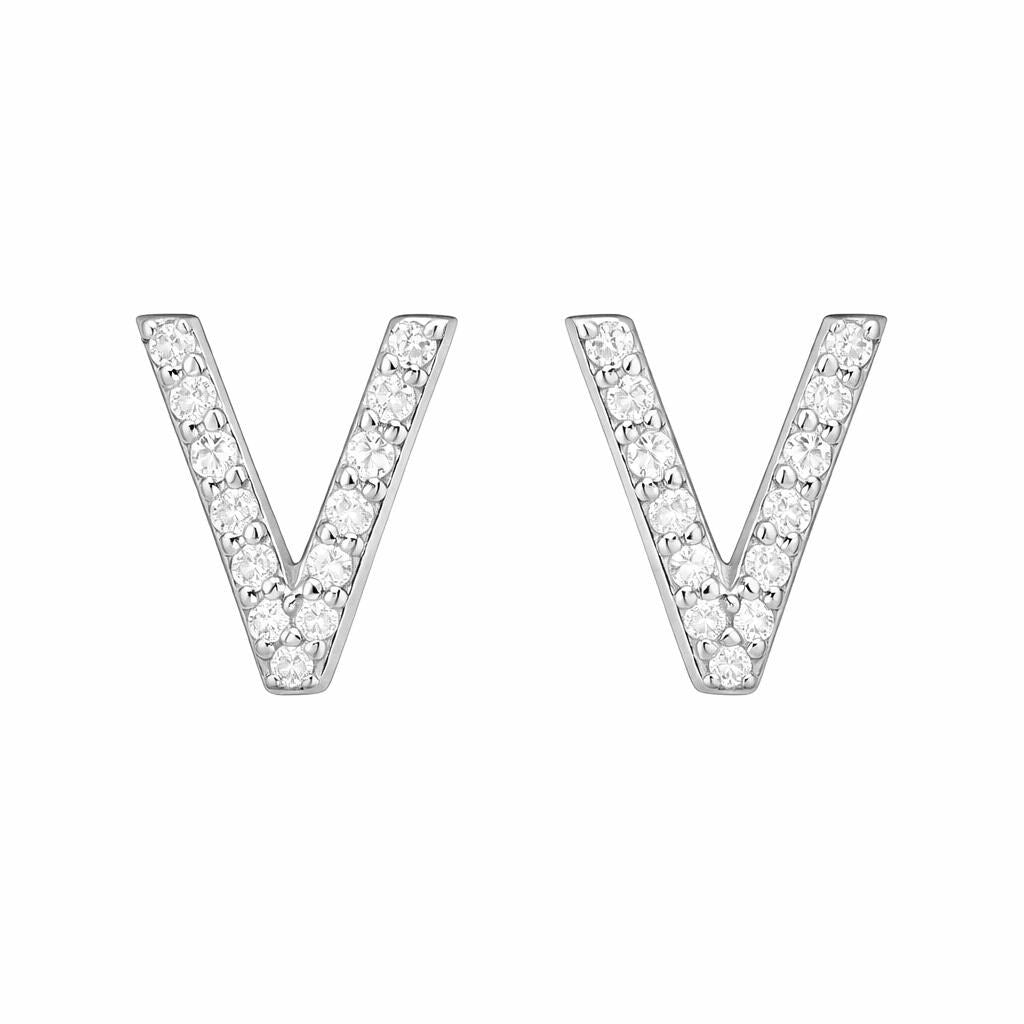 925 Sterling Silver Initial V Stud Earrings, Dainty CZ Letter V Earrings for Women, Small Alphabet Bling Jewelry, Personalized Gift Set