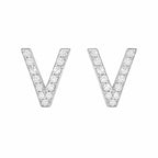 925 Sterling Silver Initial V Stud Earrings, Dainty CZ Letter V Earrings for Women, Small Alphabet Bling Jewelry, Personalized Gift Set
