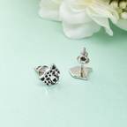 925 Sterling Silver Leopard Stud Earrings Black Enamel Animal Jewelry