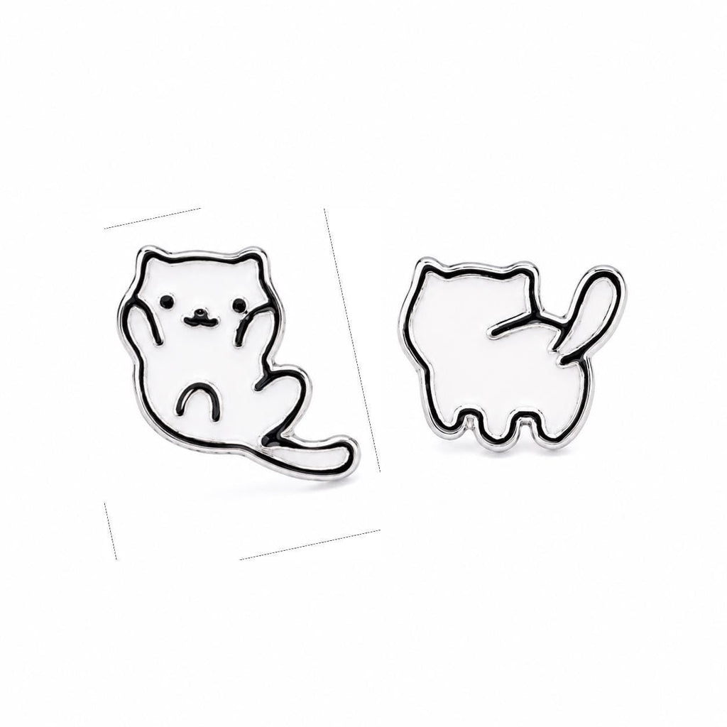 AMONROO® 925 Silver Jewellery for Women - 925 Sterling Silver White Cat Enamel Stud Earrings, Kitty Jewellery, 8 x 8.5 mm | 925 Stamp, Warranty & Authenticity Certificate