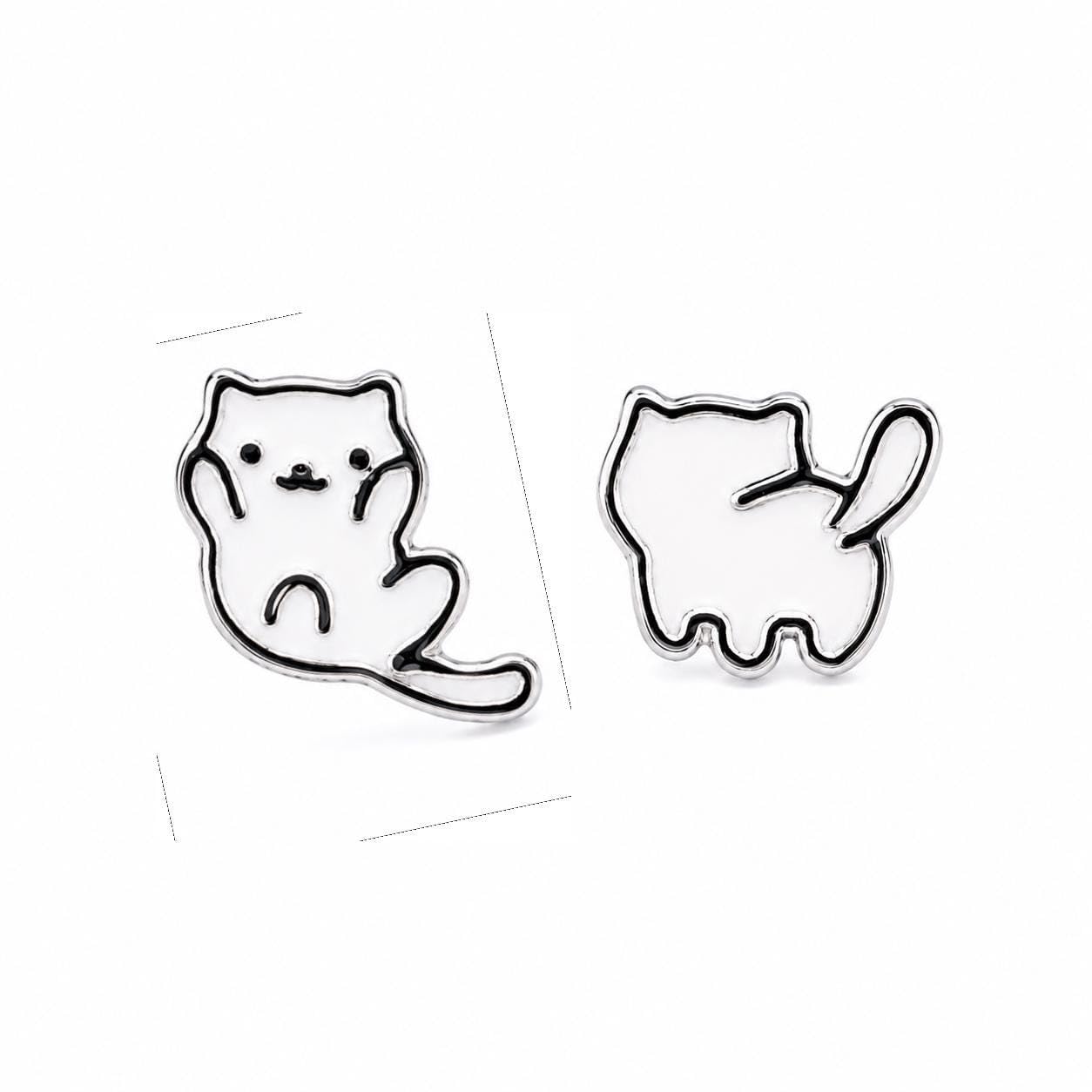 AMONROO® 925 Silver Jewellery for Women - 925 Sterling Silver White Cat Enamel Stud Earrings, Kitty Jewellery, 8 x 8.5 mm | 925 Stamp, Warranty & Authenticity Certificate