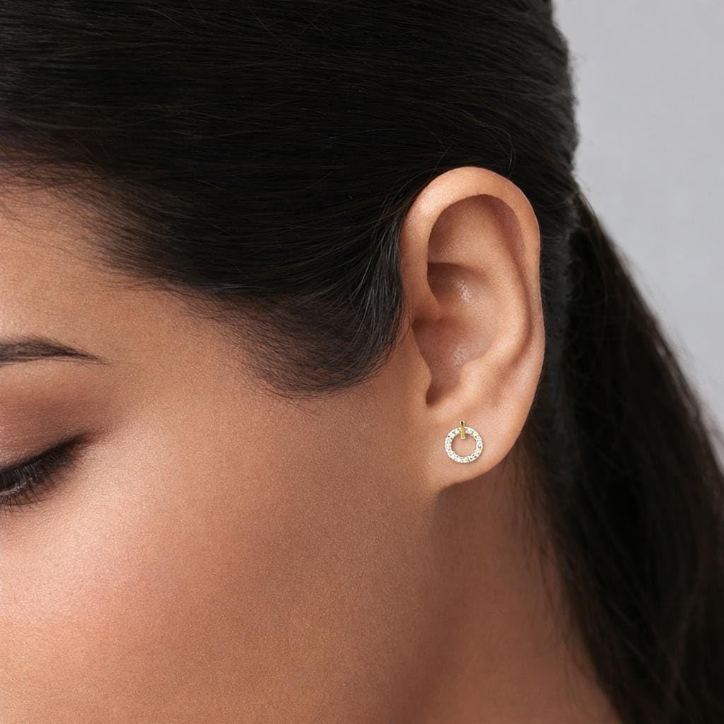 AMONROO® 925 Silver Jewellery for Women - Gold Finish 925 Sterling Silver Circle CZ Stud Earrings, Asymmetric Earrings, Daily Wear | 925 Stamp, Warranty & Authenticity Certificate
