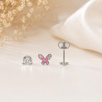 AMONROO® 925 Silver Jewellery for Women - 925 Sterling Silver Pink Butterfly Enamel CZ Stud Earrings, Dainty Butterfly Jewellery | 925 Stamp, Warranty & Authenticity Certificate
