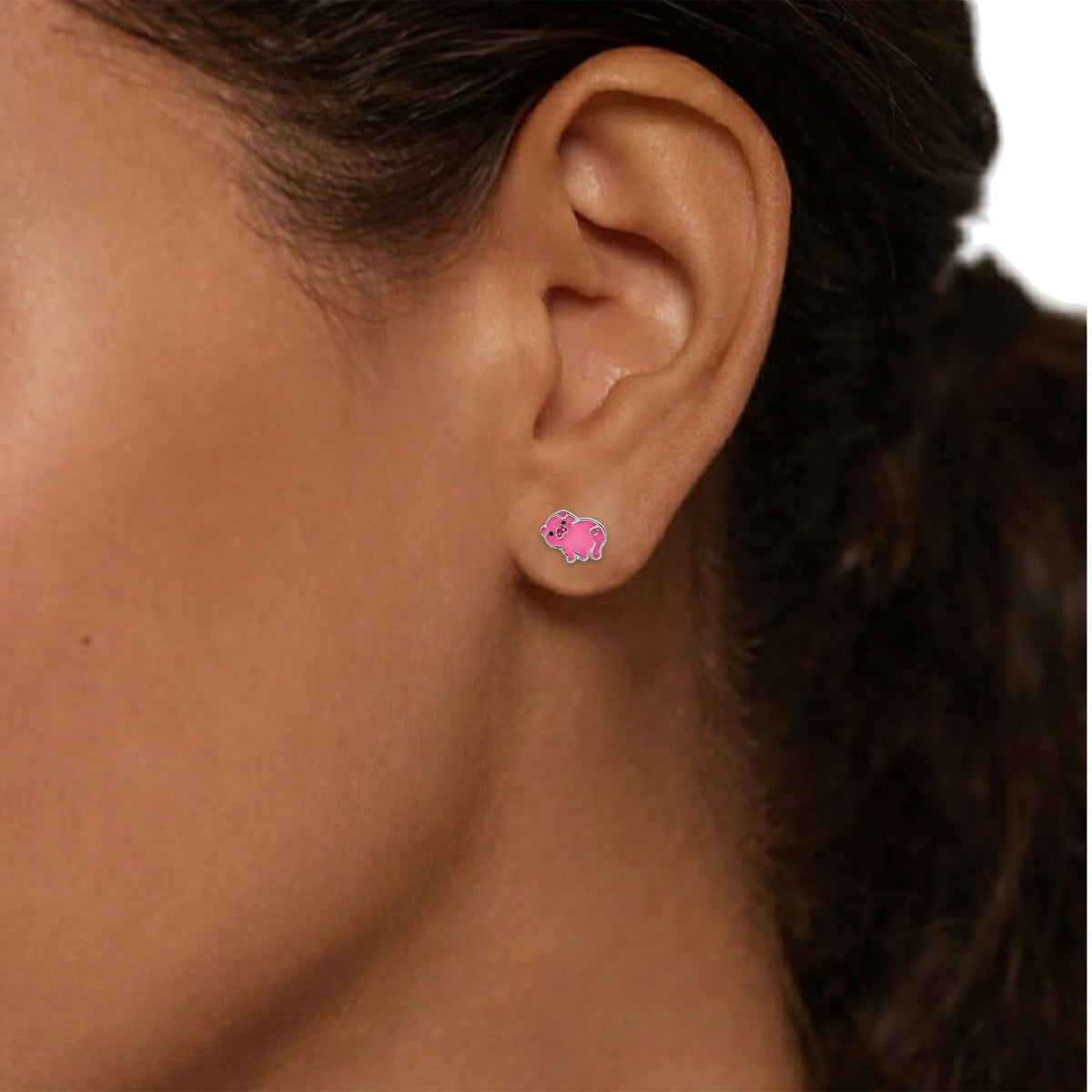 AMONROO® 925 Silver Jewellery for Women - 925 Sterling Silver Pink Pig Enamel Stud Earrings, Animal Jewellery, Gift for Girls | 925 Stamp, Warranty & Authenticity Certificate