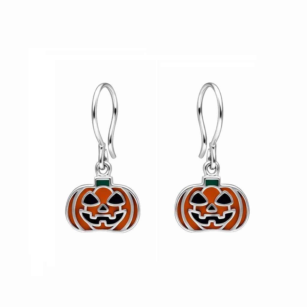 AMONROO® 925 Silver Jewellery for Women - 925 Sterling Silver Enamel Pumpkin Dangle Earrings, Halloween Earrings, Festive Jewellery Gift | 925 Stamp, Warranty & Authenticity Certificate