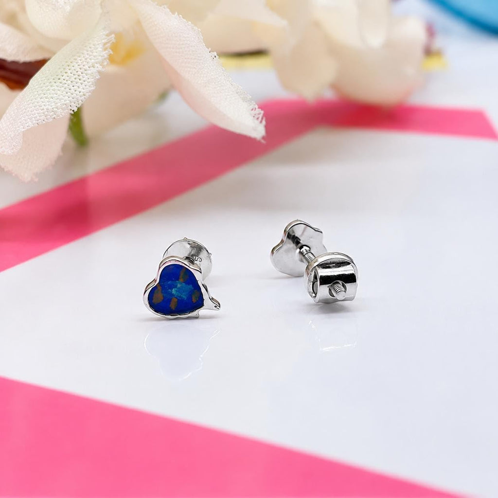 AMONROO® 925 Silver Jewellery for Women - 925 Sterling Silver Blue Heart Enamel Stud Earrings, Geometric Circle Earrings, Daily Wear | 925 Stamp, Warranty & Authenticity Certificate