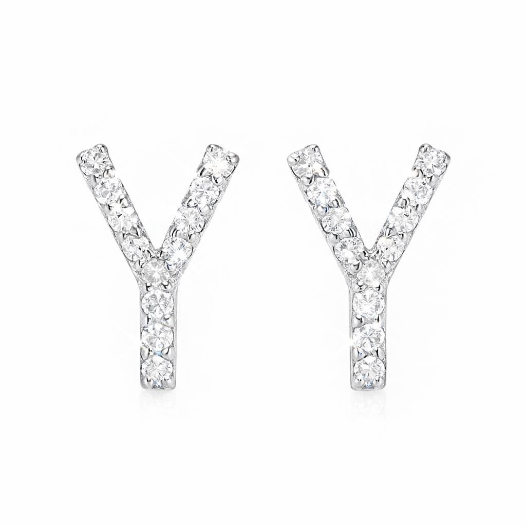 925 Sterling Silver Initial Y Stud Earrings, Dainty CZ Letter Y Earrings for Women, Small Alphabet Bling Jewelry, Personalized Gift
