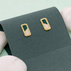 925 Sterling Silver Geometric Green Stud Earrings - Gold Finish Minimalist Art Deco Dainty Jewelry