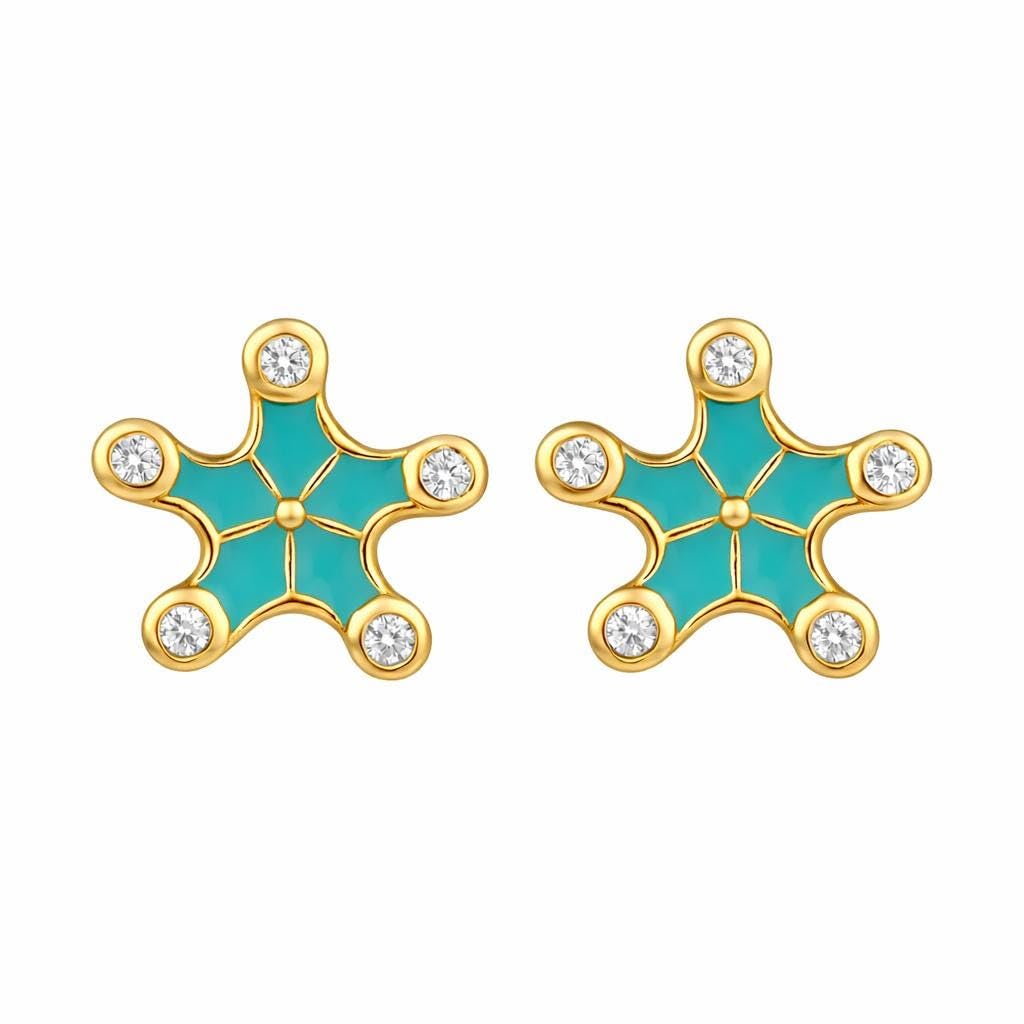 AMONROO® 925 Silver Jewellery for Women - 925 Sterling Silver Turquoise Star Enamel Stud Earrings, CZ Star Earrings, Daily Wear Jewellery | 925 Stamp, Warranty & Authenticity Certificate