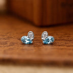 AMONROO® 925 Silver Jewellery for Women - 925 Sterling Silver Blue White CZ Heart Stud Earrings, Dainty Gemstone Earrings, Gift for Women | 925 Stamp, Warranty & Authenticity Certificate