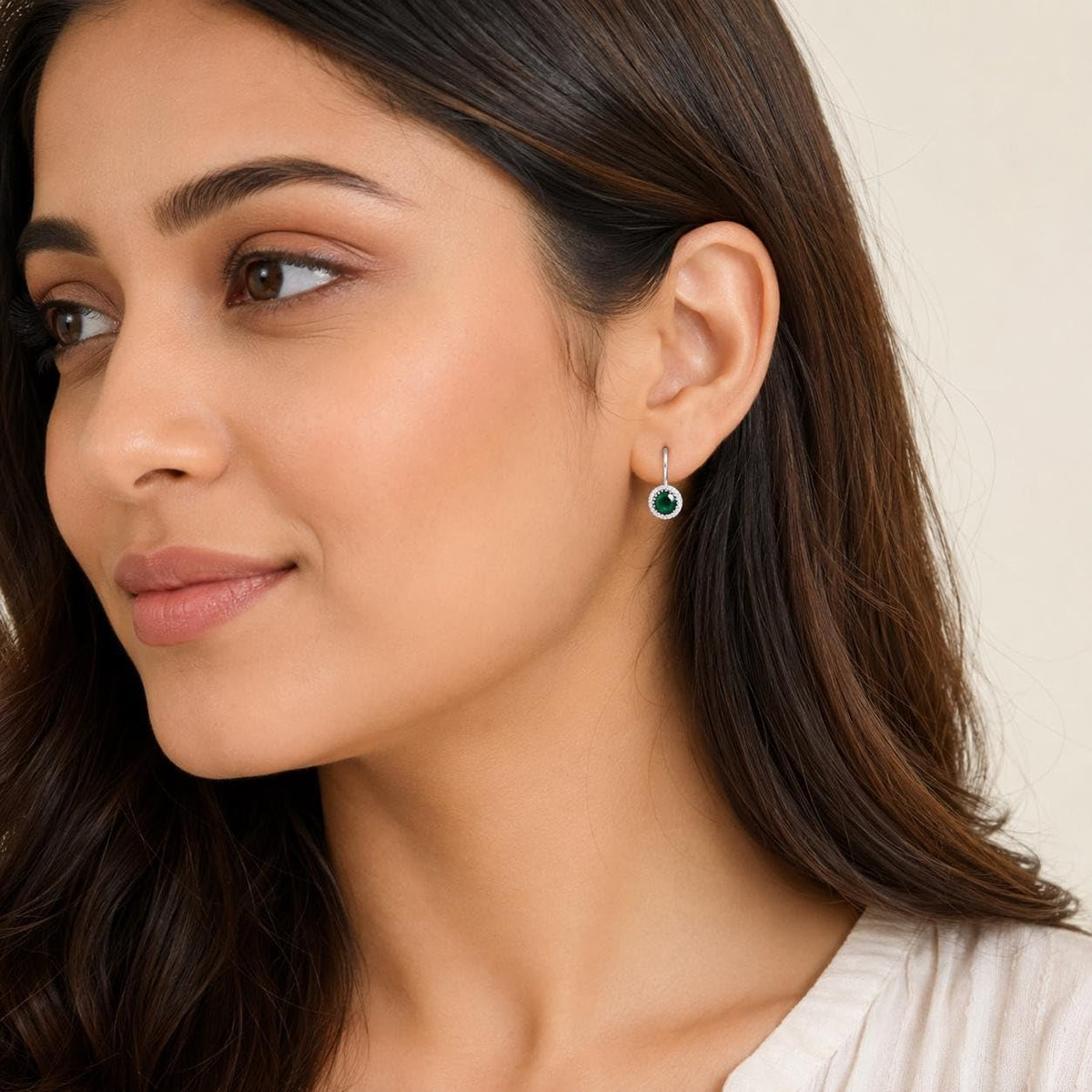 AMONROO® 925 Silver Jewellery for Women - 925 Sterling Silver Emerald Green CZ Dangle Earrings, Halo Drop Earrings | 925 Stamp, Warranty & Authenticity Certificate