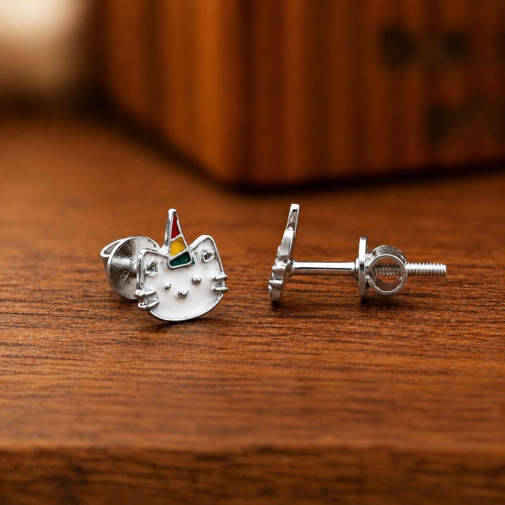 AMONROO® 925 Silver Jewellery for Women - 925 Sterling Silver Caticorn Enamel Stud Earrings, Cat Unicorn Jewellery, Gift for Girls | 925 Stamp, Warranty & Authenticity Certificate
