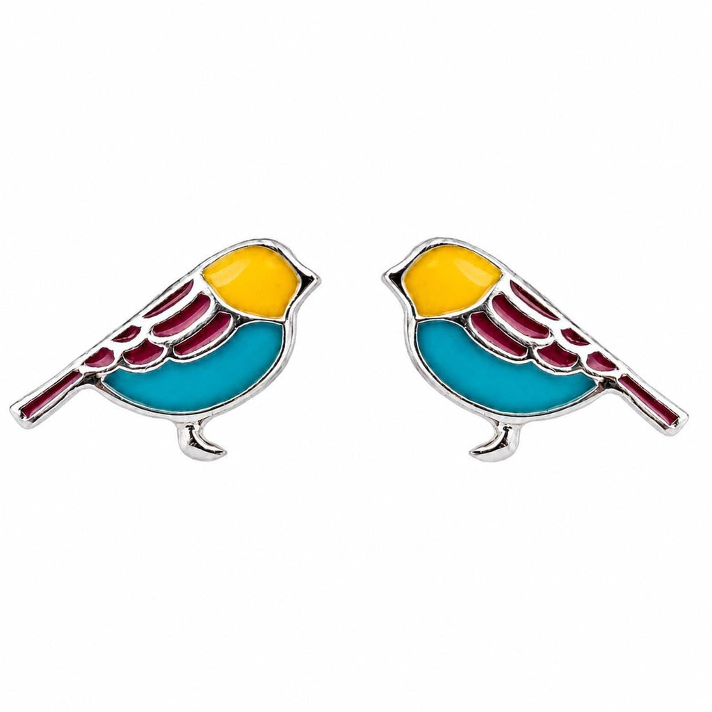 AMONROO® 925 Silver Jewellery for Women - 925 Sterling Silver Colourful Bird Enamel Stud Earrings, Sparrow Design Animal Jewellery | 925 Stamp, Warranty & Authenticity Certificate