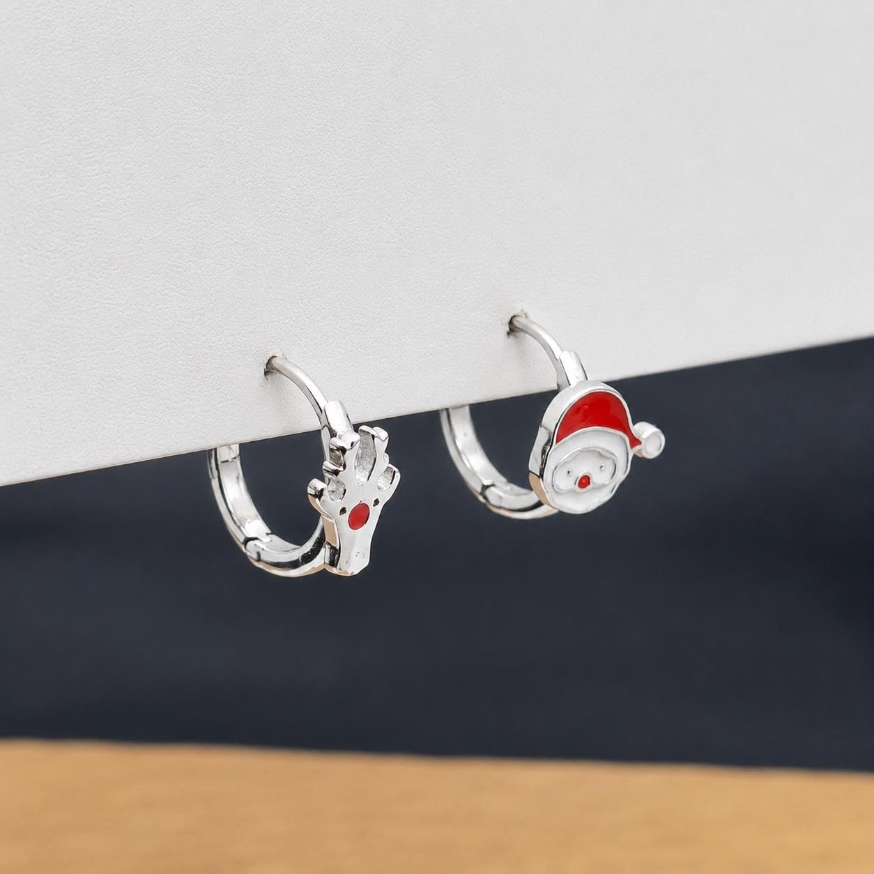 AMONROO® 925 Silver Jewellery for Women - 925 Sterling Silver Santa Reindeer Enamel Hoop Earrings, Christmas Huggie Earrings, Festive Gift | 925 Stamp, Warranty & Authenticity Certificate