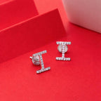 925 Sterling Silver I Initial Stud Earrings, Diamond Look Letter I Studs, Personalized Name Jewelry, Minimalist Gift for Her