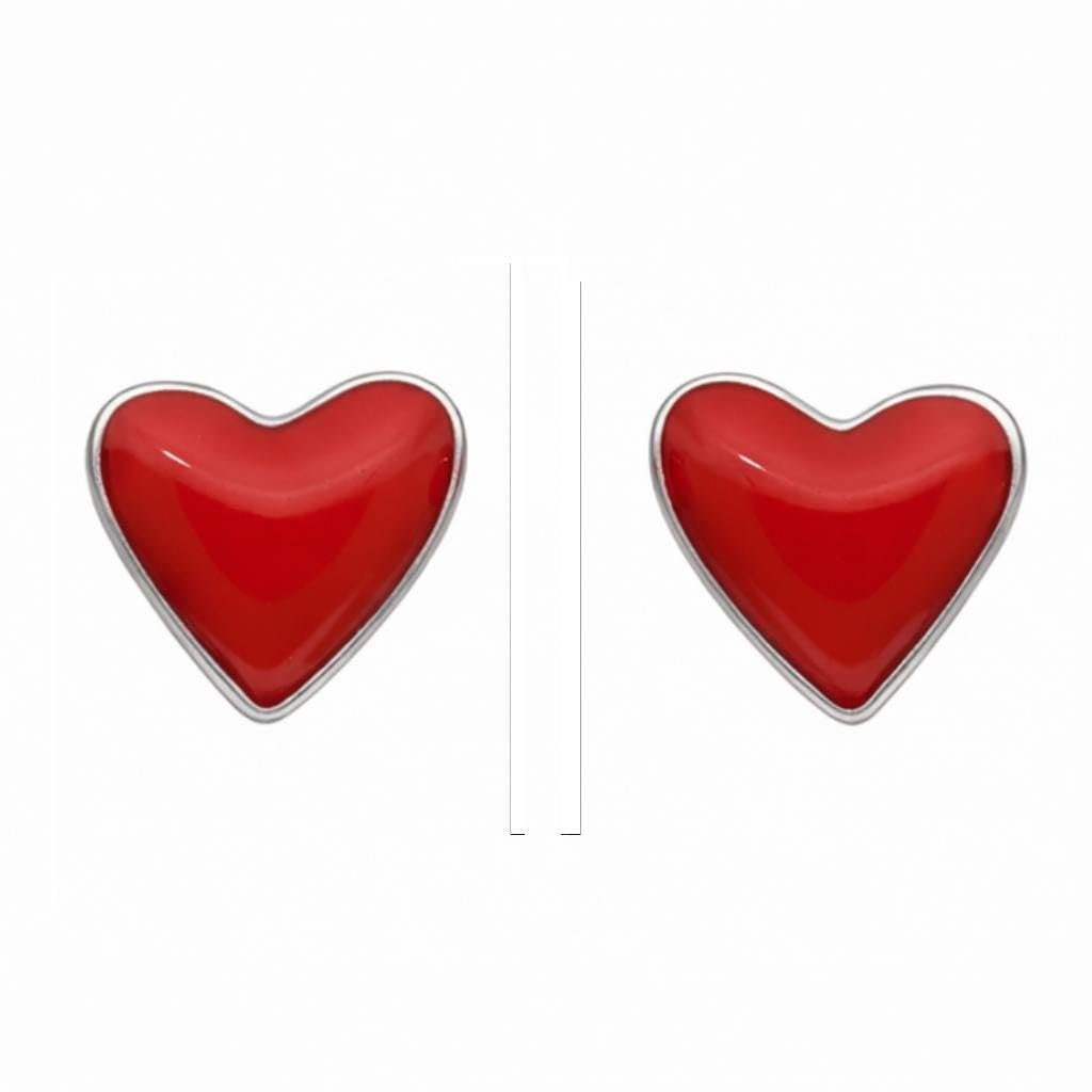 AMONROO® 925 Silver Jewellery for Women - 925 Sterling Silver Red Heart Enamel Stud Earrings, Heart Earrings, Romantic Gift Jewellery | 925 Stamp, Warranty & Authenticity Certificate