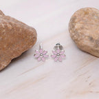 AMONROO® 925 Silver Jewellery for Women - 925 Sterling Silver Pink Daisy Enamel Stud Earrings, Floral Earrings, Daily Wear Jewellery | 925 Stamp, Warranty & Authenticity Certificate