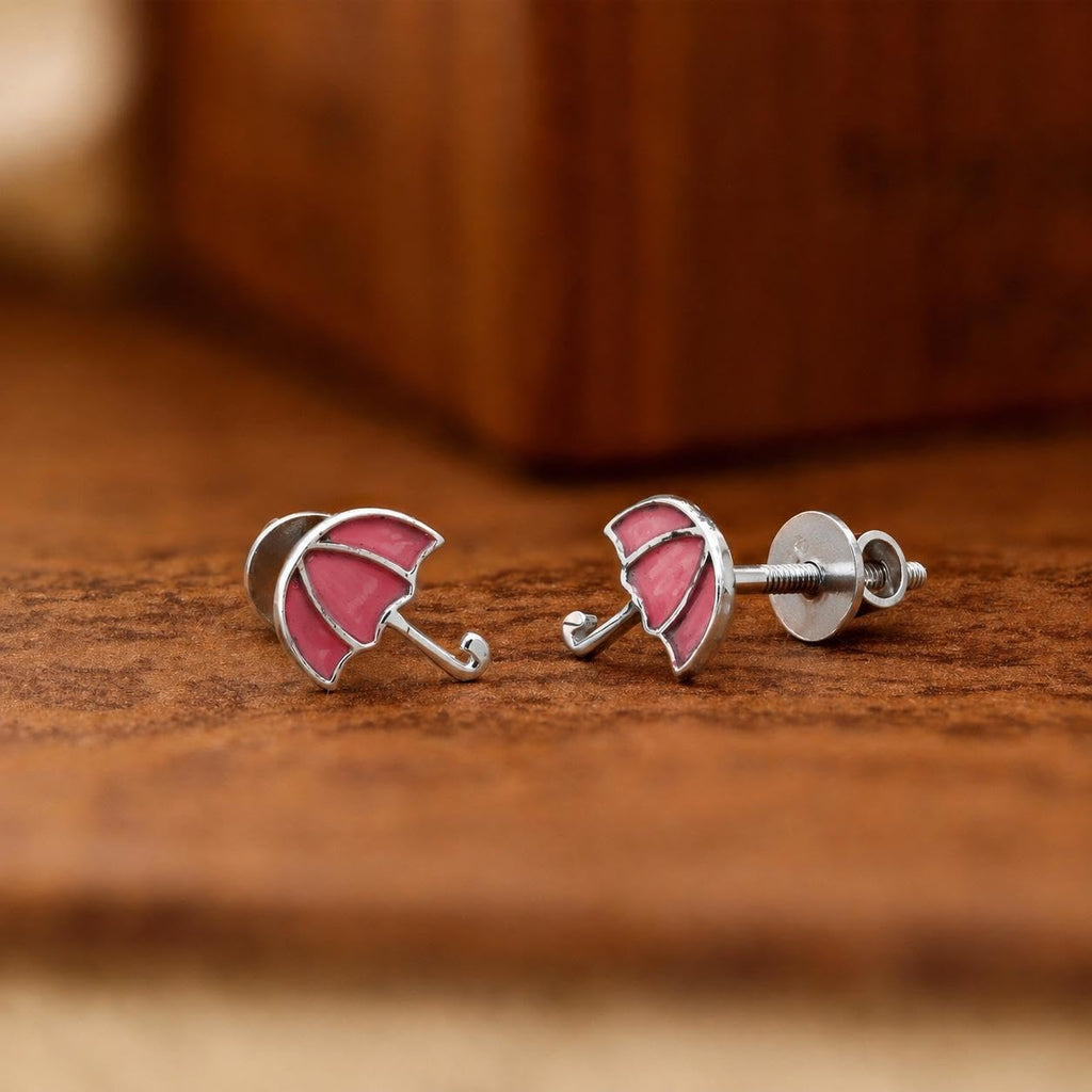 AMONROO® 925 Silver Jewellery for Women - 925 Sterling Silver Pink Umbrella Enamel Stud Earrings, Fashion Jewellery, Gift for Women | 925 Stamp, Warranty & Authenticity Certificate