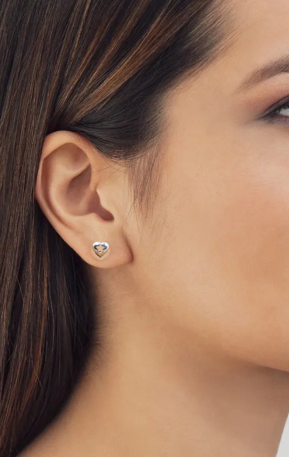 Star in the Heart Earring Heart Shaped Stud Earrings Romantic Girlfriend Gift Little Ear Stud Handmade Stud with Pushback 925 Solid Silver