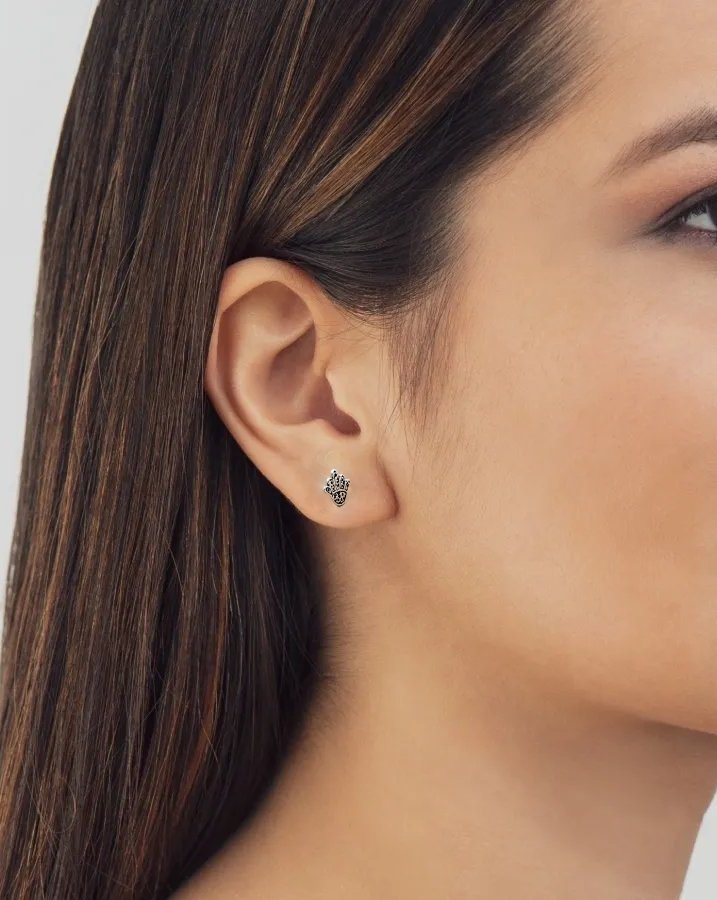 925 Silver Oxidised Hamsa Stud Tiny Stud Earrings Quirky Minimalist Handmade Gift