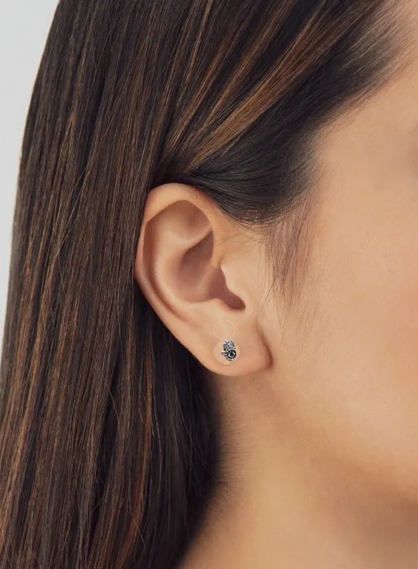 Silver Oxidised Fatima Hand Earring Evil Eye Hamsa stud Earring Hamsa Earring Stud Quirky Minimalist Handmade Stud Pushback 925 Sterling
