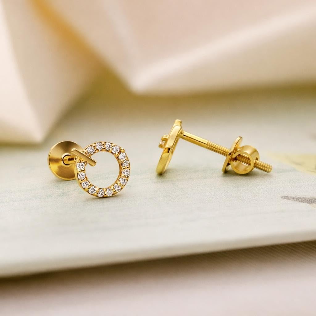 AMONROO® 925 Silver Jewellery for Women - Gold Finish 925 Sterling Silver Circle CZ Stud Earrings, Asymmetric Earrings, Daily Wear | 925 Stamp, Warranty & Authenticity Certificate