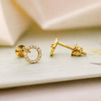 AMONROO® 925 Silver Jewellery for Women - Gold Finish 925 Sterling Silver Circle CZ Stud Earrings, Asymmetric Earrings, Daily Wear | 925 Stamp, Warranty & Authenticity Certificate
