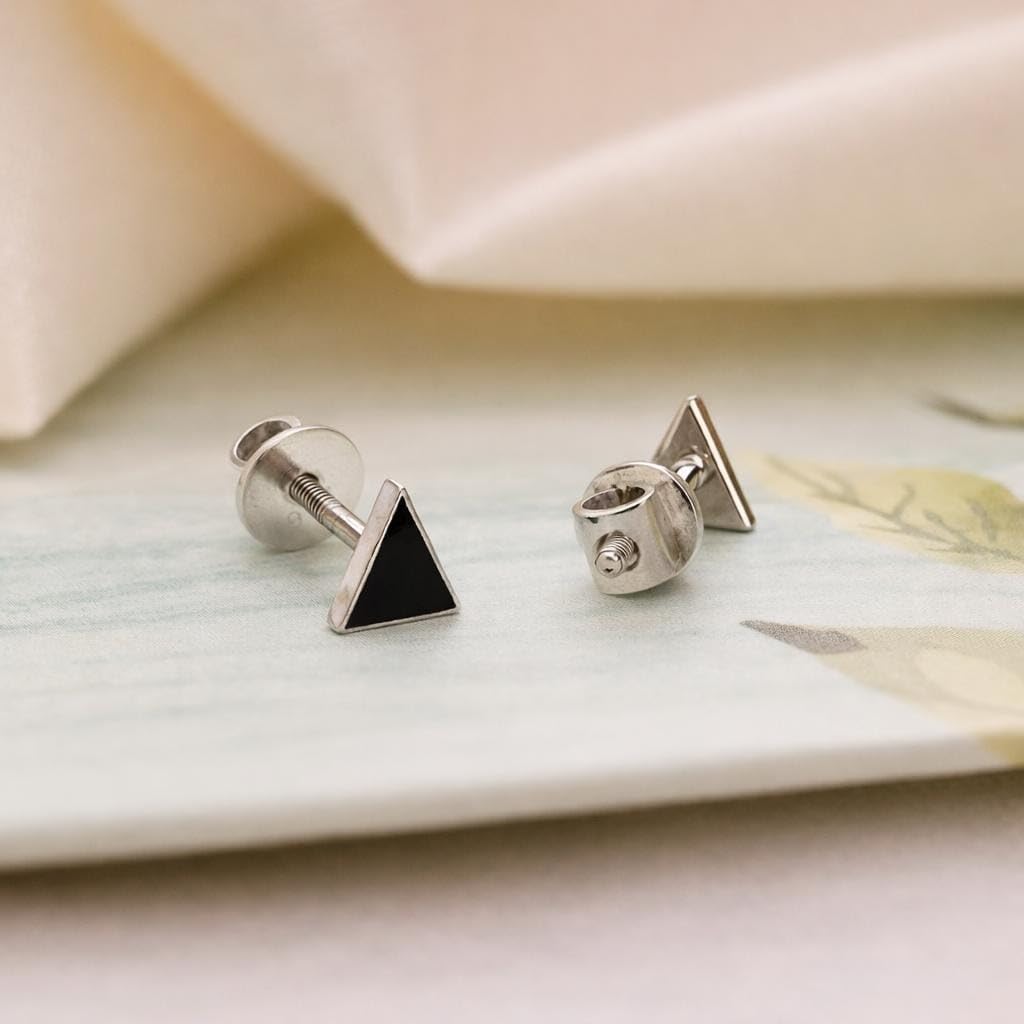 AMONROO® 925 Silver Jewellery for Women - 925 Sterling Silver Black Triangle Enamel Stud Earrings, Geometric Minimalist Jewellery | 925 Stamp, Warranty & Authenticity Certificate