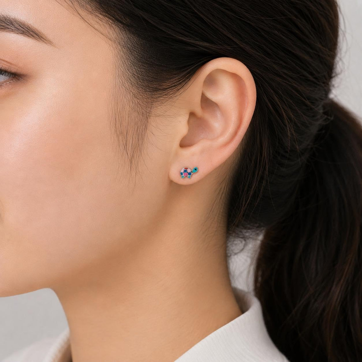 AMONROO® 925 Silver Jewellery for Women - 925 Sterling Silver Turtle Colourful Enamel Stud Earrings, Animal Jewellery Gift | 925 Stamp, Warranty & Authenticity Certificate