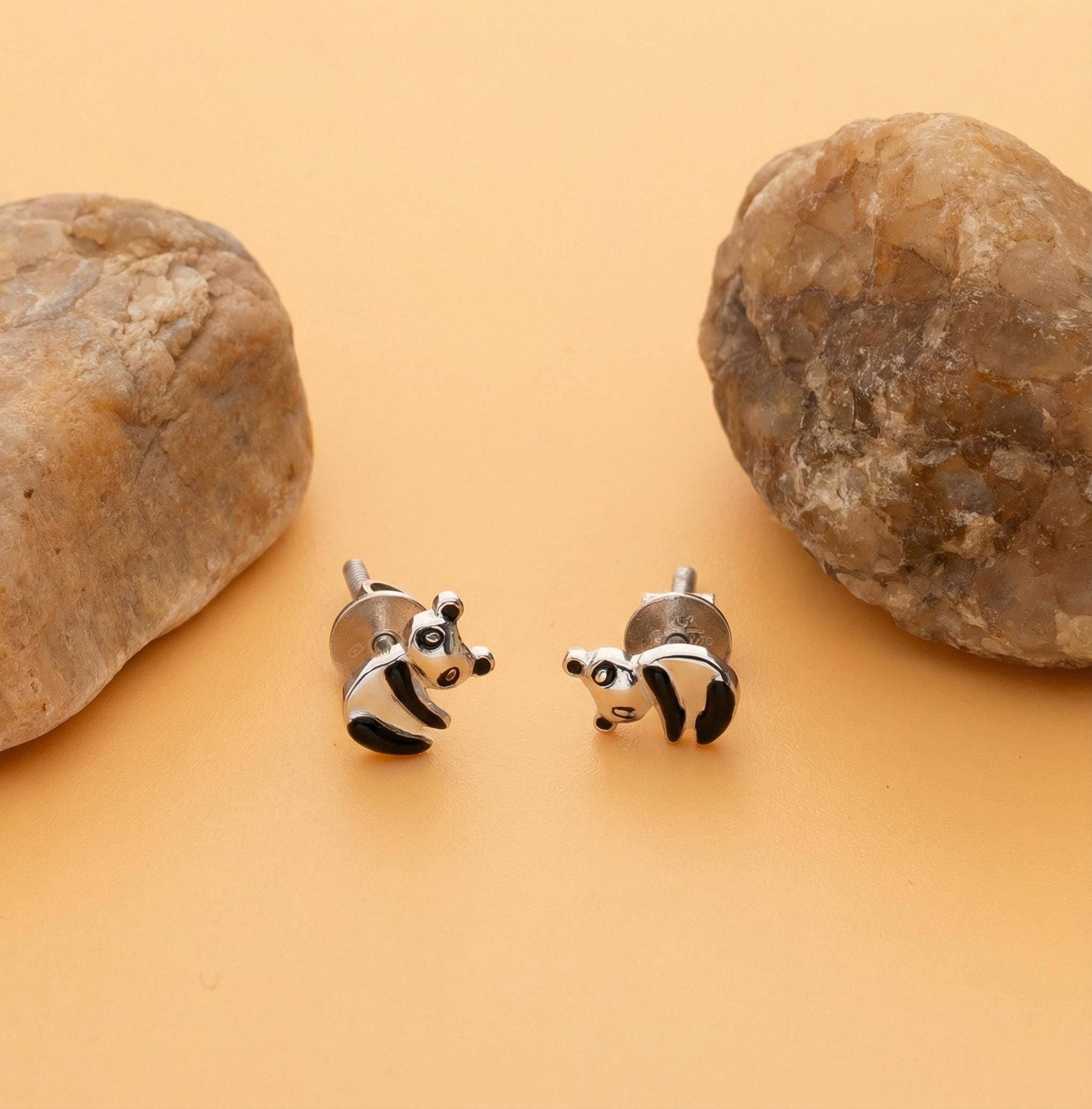 AMONROO® 925 Silver Jewellery for Women - 925 Sterling Silver Panda Enamel Stud Earrings, Animal Earrings, Jewellery Gift for Girls | 925 Stamp, Warranty & Authenticity Certificate