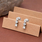 925 Sterling Silver Trio CZ Stud Earrings, Minimal Dainty Diamond Look Studs