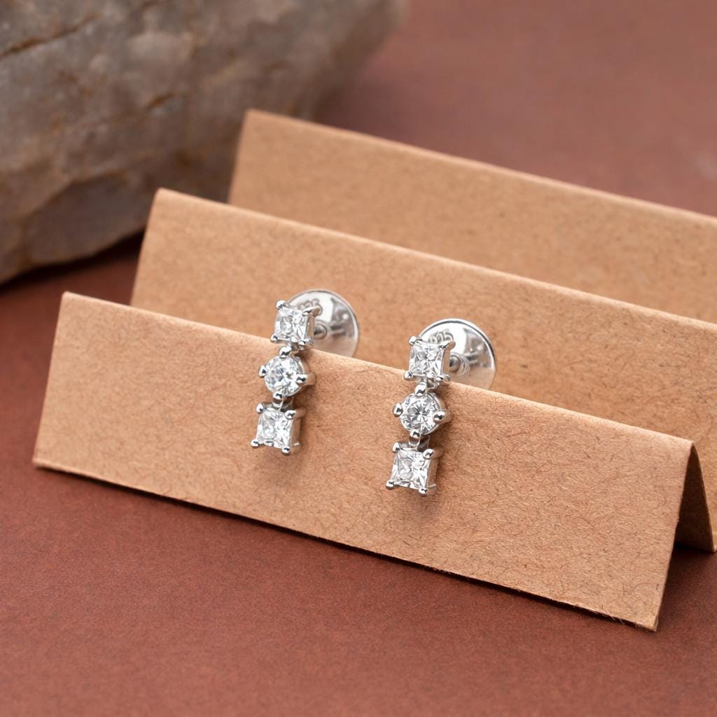 925 Sterling Silver Trio CZ Stud Earrings, Minimal Dainty Diamond Look Studs