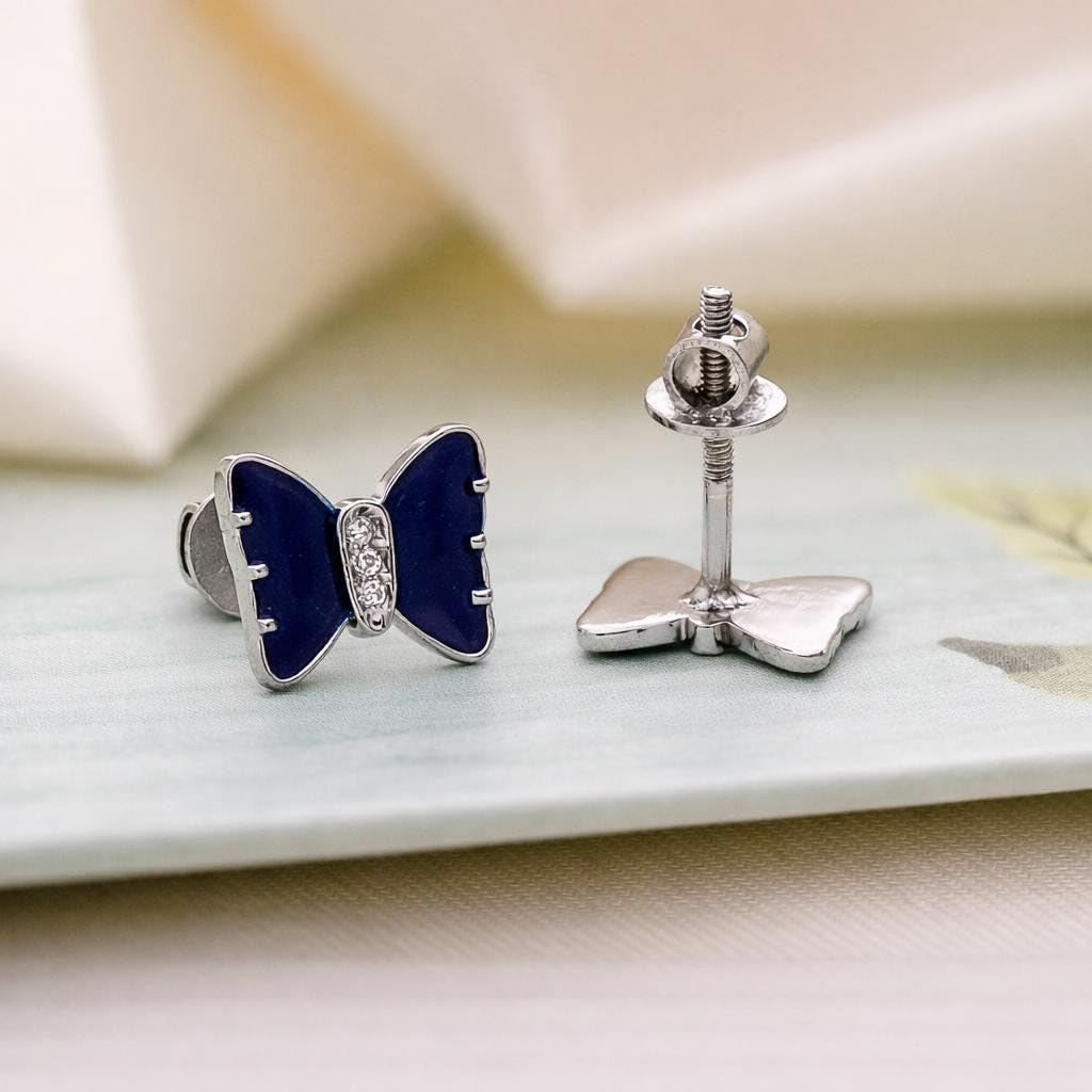 AMONROO® 925 Silver Jewellery for Women - 925 Sterling Silver Blue Bow Butterfly CZ Stud Earrings, Dainty Fashion Jewellery | 925 Stamp, Warranty & Authenticity Certificate