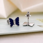 AMONROO® 925 Silver Jewellery for Women - 925 Sterling Silver Blue Bow Butterfly CZ Stud Earrings, Dainty Fashion Jewellery | 925 Stamp, Warranty & Authenticity Certificate