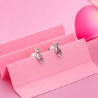 AMONROO® 925 Silver Jewellery for Women - 925 Sterling Silver Pink Marquise CZ Stud Earrings, Pink Stone Earrings, Dainty Jewellery Gift | 925 Stamp, Warranty & Authenticity Certificate