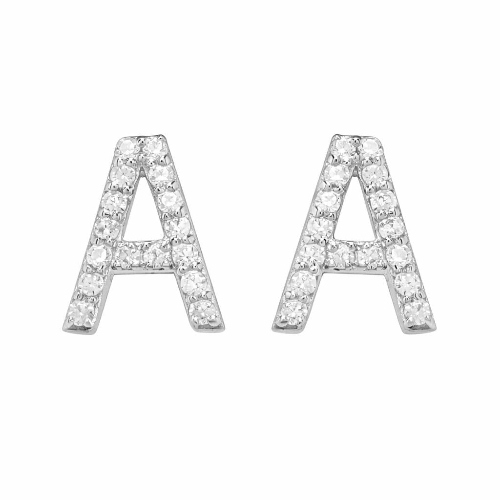 925 Sterling Silver Initial A Stud Earrings, Dainty CZ Letter A Earrings for Women, Small Alphabet Bling Jewelry, Personalized Gift
