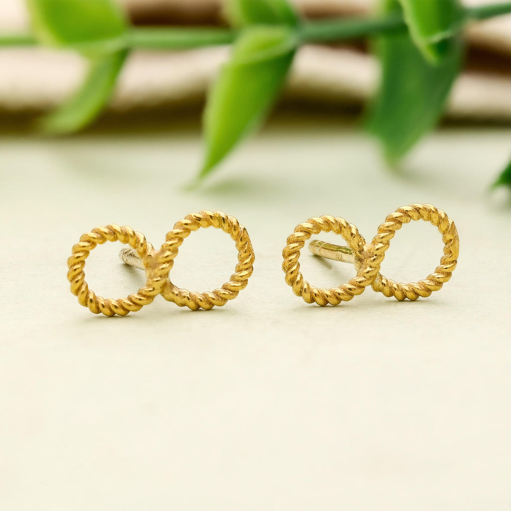 Handmade Sterling Silver Twisted Infinity Stud Earrings - Yellow Gold