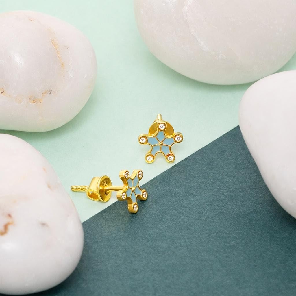 AMONROO® 925 Silver Jewellery for Women - 925 Sterling Silver Turquoise Star Enamel Stud Earrings, CZ Star Earrings, Daily Wear Jewellery | 925 Stamp, Warranty & Authenticity Certificate