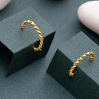 Gold Finish Sterling Silver Twisted Hoop Earrings, Dainty Rope Studs-Size 15 x 2 MM