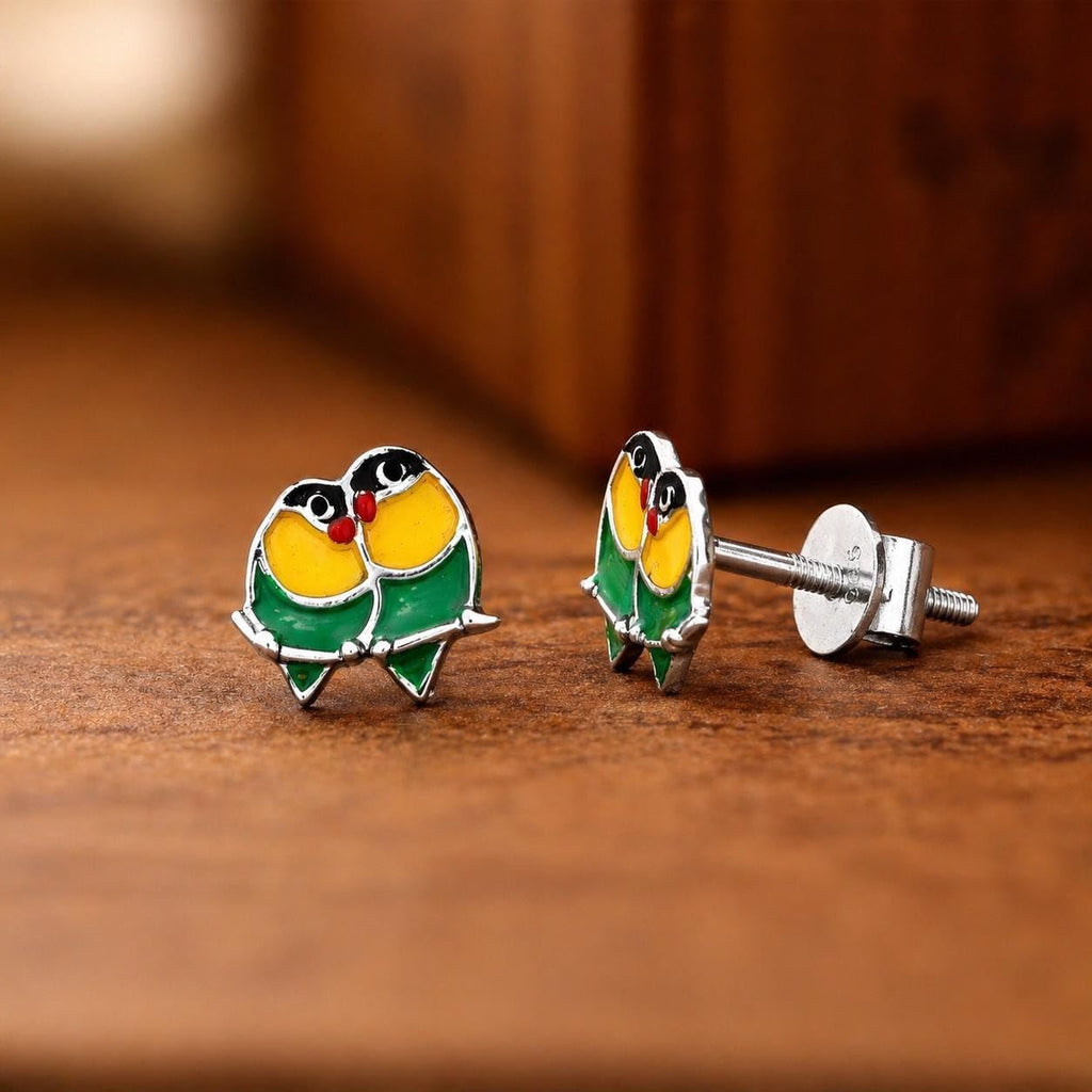 AMONROO® 925 Silver Jewellery for Women - 925 Sterling Silver Love Bird Colourful Enamel Stud Earrings, Bird Jewellery Gift | 925 Stamp, Warranty & Authenticity Certificate