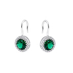 AMONROO® 925 Silver Jewellery for Women - 925 Sterling Silver Emerald Green CZ Dangle Earrings, Halo Drop Earrings | 925 Stamp, Warranty & Authenticity Certificate