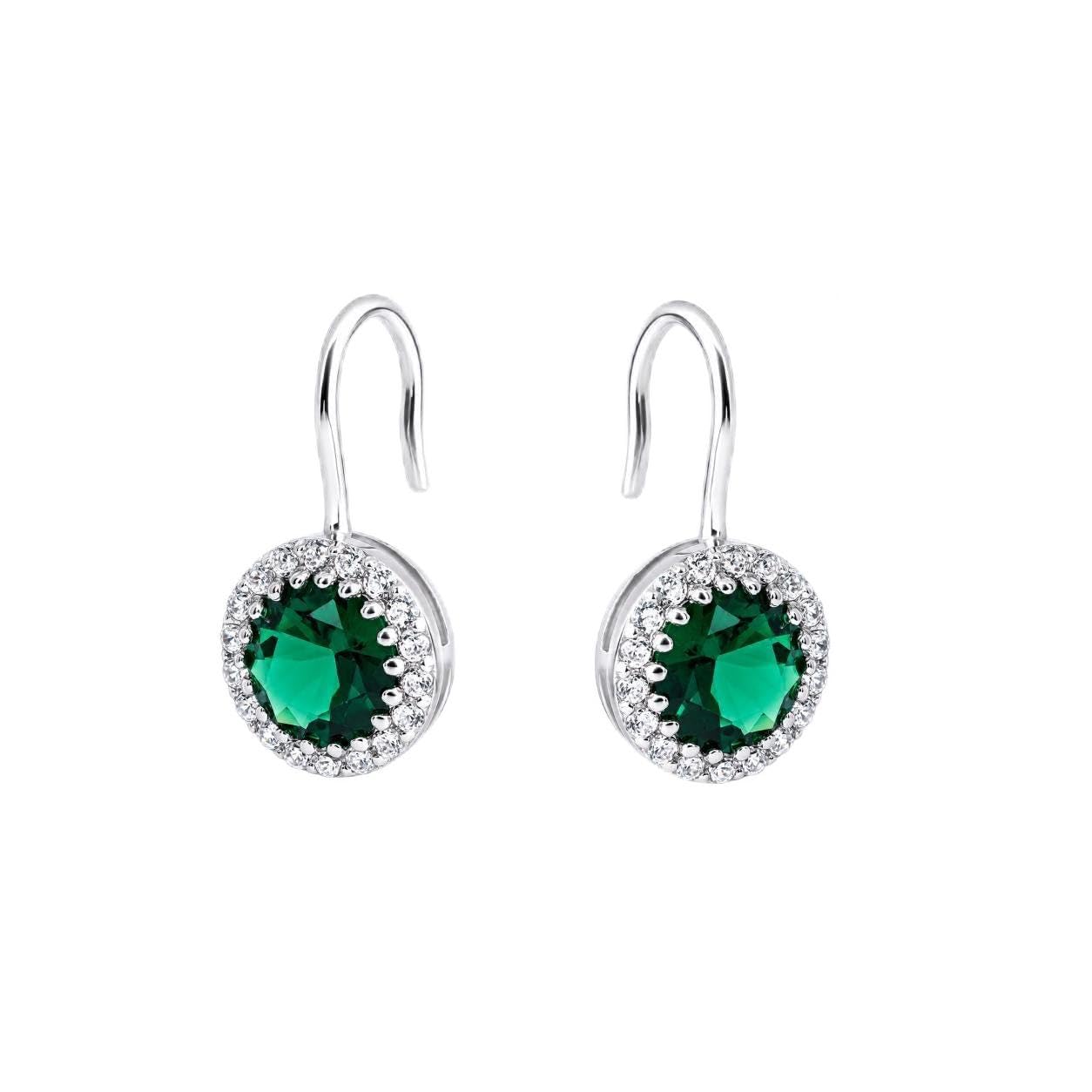 AMONROO® 925 Silver Jewellery for Women - 925 Sterling Silver Emerald Green CZ Dangle Earrings, Halo Drop Earrings | 925 Stamp, Warranty & Authenticity Certificate