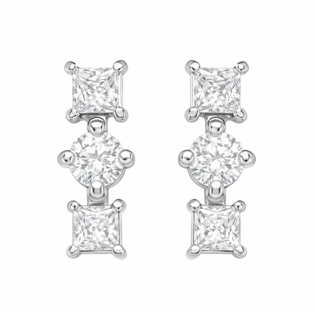 925 Sterling Silver Trio CZ Stud Earrings, Minimal Dainty Diamond Look Studs