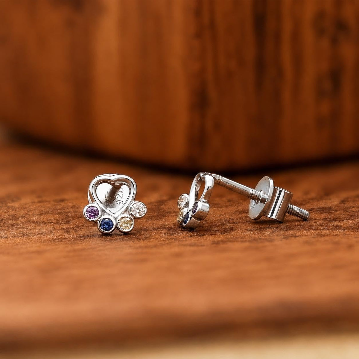 AMONROO® 925 Silver Jewellery for Women - 925 Sterling Silver Dog Paw Multicolour CZ Stud Earrings, Pet Jewellery Gift | 925 Stamp, Warranty & Authenticity Certificate